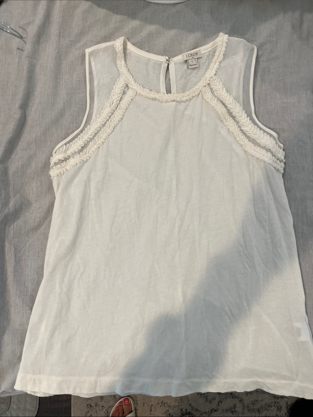 J. Crew White Sleeveless Braided-Trim Camisole small